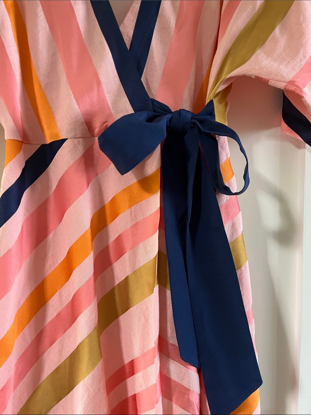 Trina Turk Endless Striped Wrap Midi Dress Pink Navy Size 2 - Picture 6 of 10